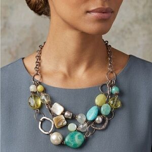 NWT NEW Ruby Rd. Boho Multi-Strand Statement Necklace | Turquoise & Citrine
